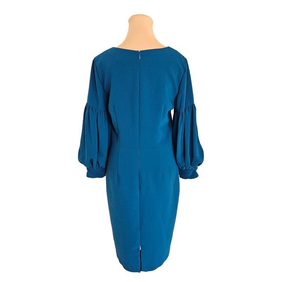 David Meister Bright Blue Puff Sleeve Evening Dress Sz 6 - Picture 6 of 12